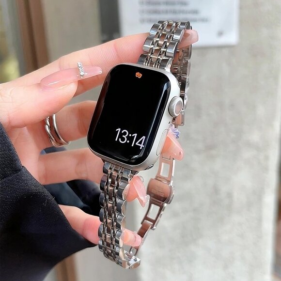 Apple Watch Band Adjustable Slim Stylish Strap Silver Stainless Chain - Rosegold - Picture 1 of 6